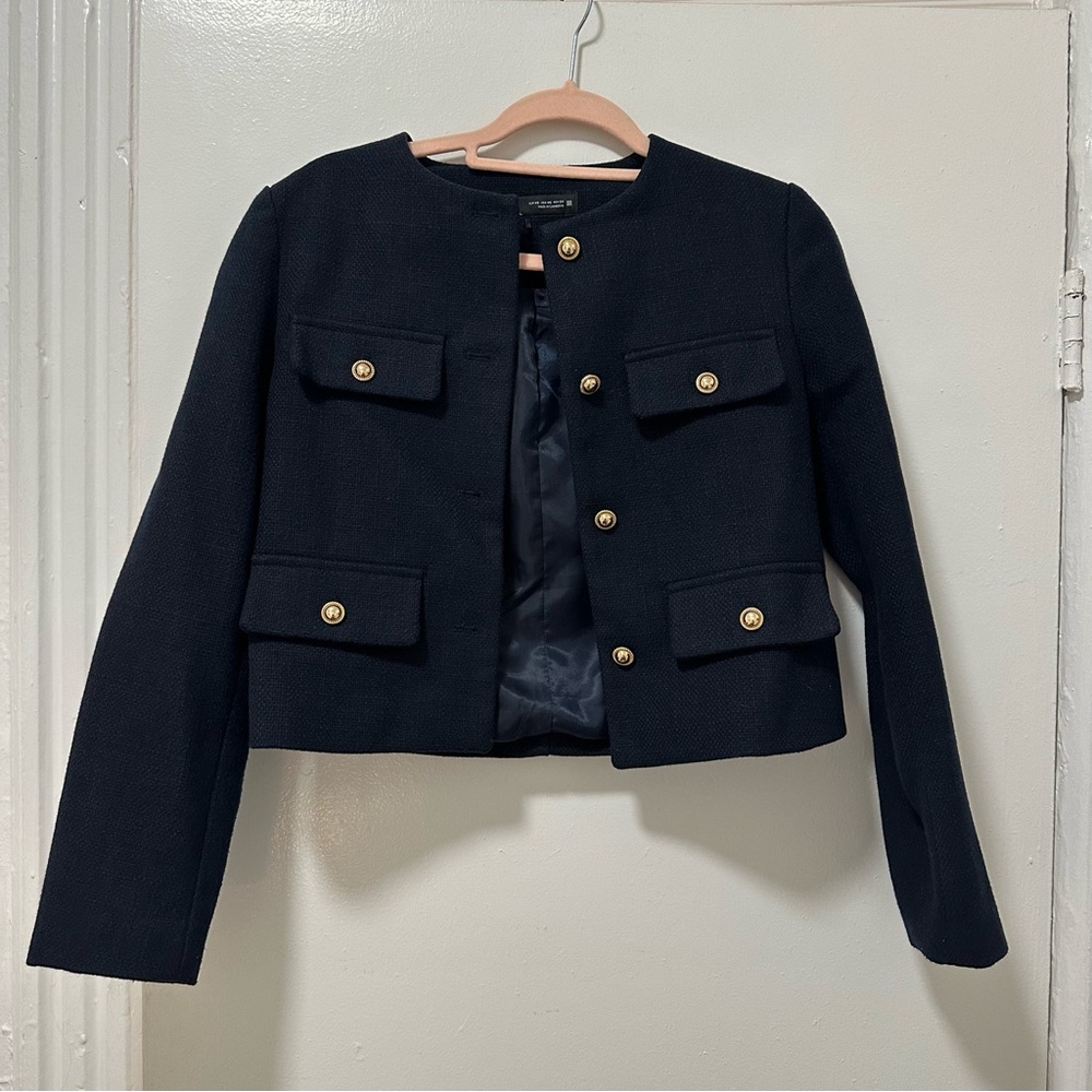 Zara Navy Tweed Jacket